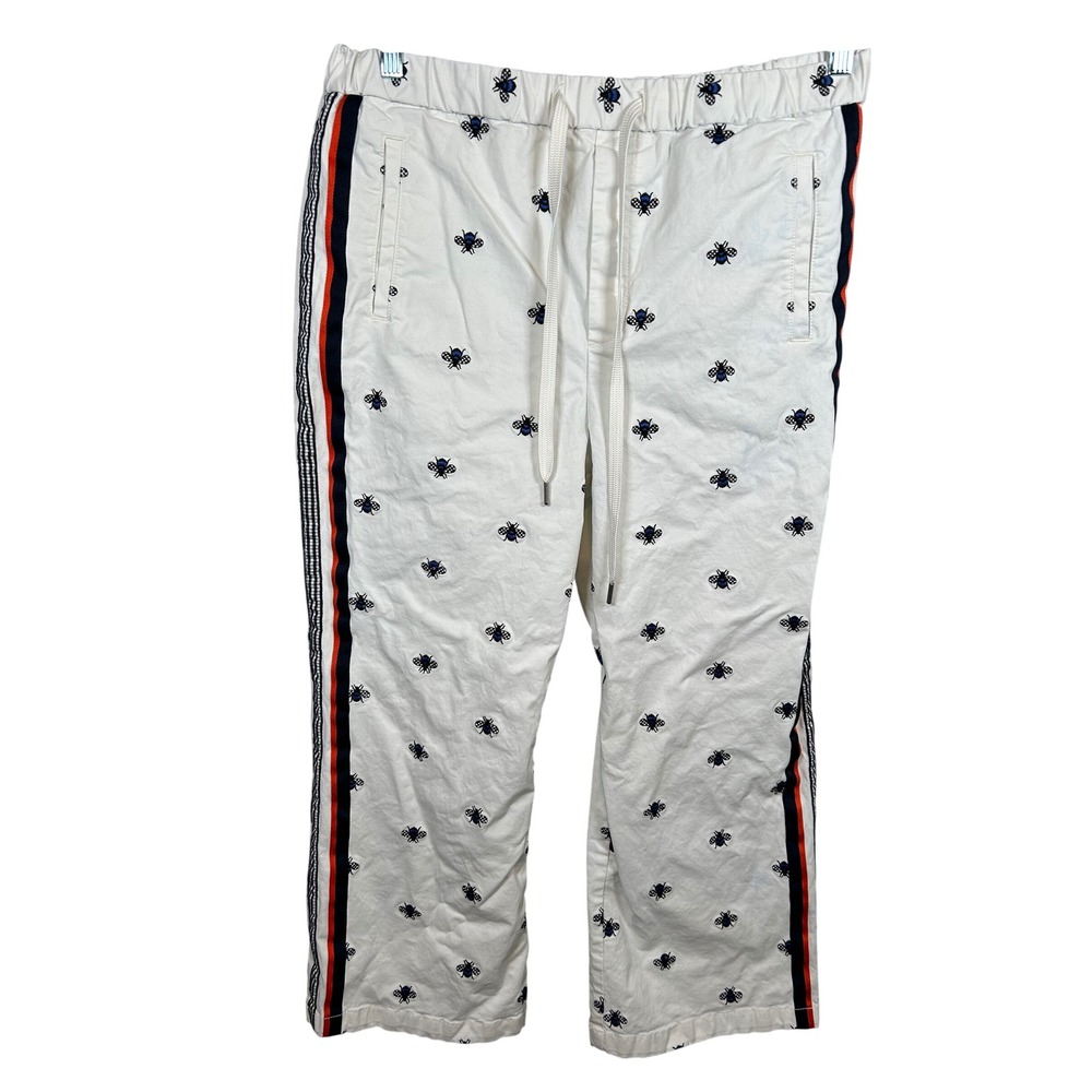 Maeve Anthropologie Pants Women's SP White Bee Embroidered Crop Wide Leg